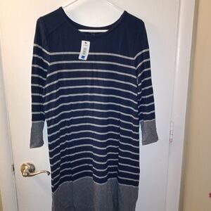 Hilary Radley Navy and Gray Striped Top